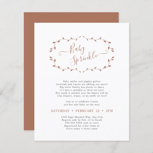 Budget Simple Botanical Terra Cotta Baby Sprinkle (Voorkant / Achterkant)