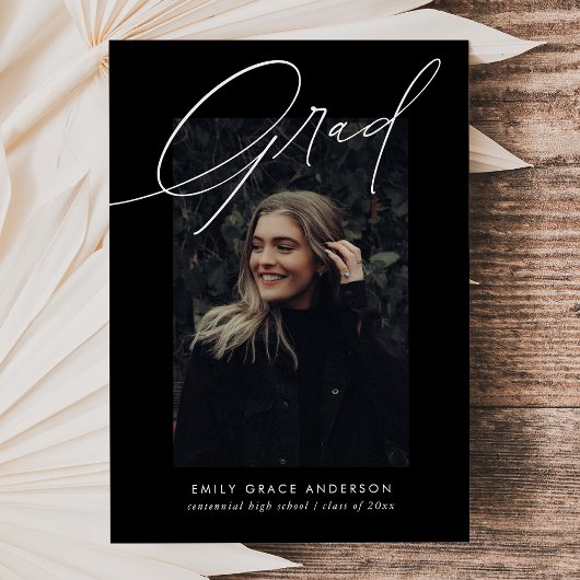 Budget Simple Calligraphy Three Photo Afstuderen Aankondiging