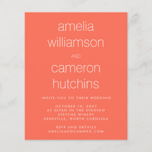 Budget Simple Chic Oranje Coral Wedding Invite