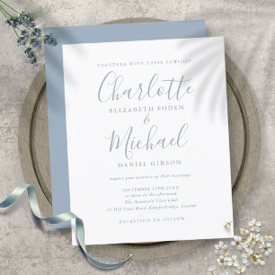 Budget Simple Dusty Blue Script Weddenschap Invita