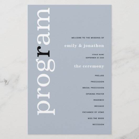BUDGET Simple Dusty Blue Texte Programme de mariag (Devant)