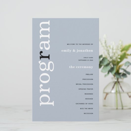 BUDGET Simple Dusty Blue Texte Programme de mariag (Debout devant)
