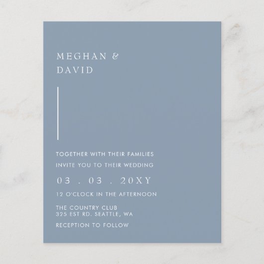 Budget Simple Dusty Blue Wedding Invitation (Voorkant)