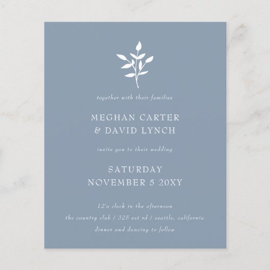 Budget Simple Dusty Blue Wedding Invitation (Voorkant)