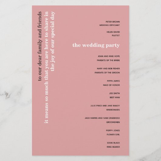 BUDGET Simple Dusty Rose Texte Programme de mariag (Dos)