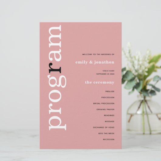 BUDGET Simple Dusty Rose Texte Programme de mariag (Debout devant)