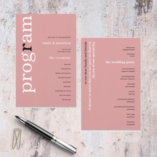 BUDGET Simple Dusty Rose Texte Programme de mariag