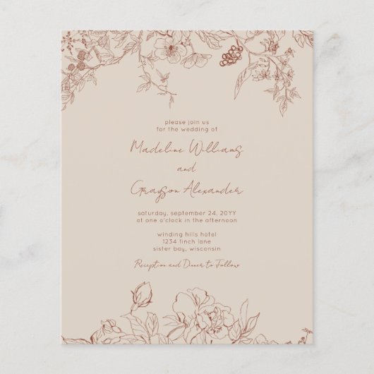 Budget Simple Elegance Boho Wedding Invitation (Voorkant)