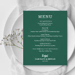 Budget Simple Élégant Emerald Green Mariage Menu<br><div class="desc">Une carte de menu pour le dîner au vert émeraude avec vos choix de nourriture en lettrage blanc chic. Parfait pour une réception de mariage moderne, un dîner de répétition mariage, une fête d'anniversaire ou tout événement spécial avec un dîner assis. Mesures 4, 5 po x 5, 6 po (ou...</div>