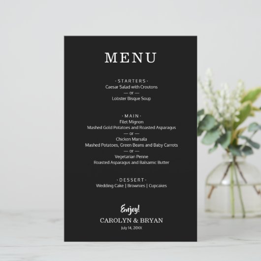 Budget Simple Élégant Mariage noir menu dîner (Debout devant)