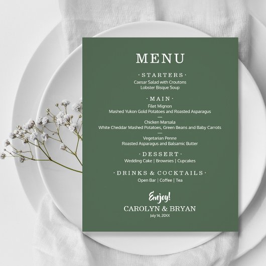 Budget Simple Élégant Menu Mariage À feuillage per