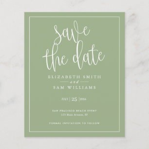 Budget Simple Elegant Save the Date Sage Green Flyer