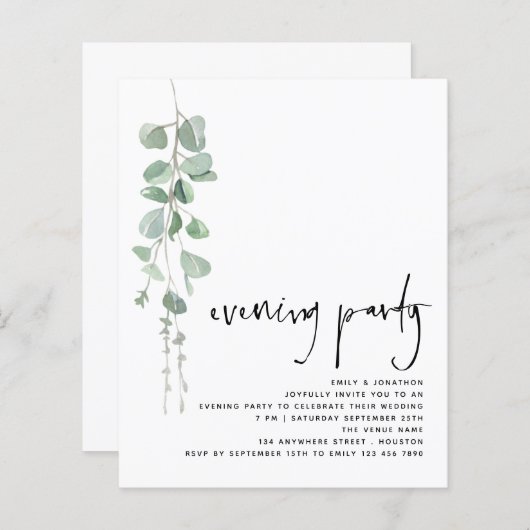 Budget Simple Eucalyptus Wedding Evening Party (Voorkant / Achterkant)