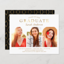Budget Simple Gold 3 Photo Afstuderen Invitation