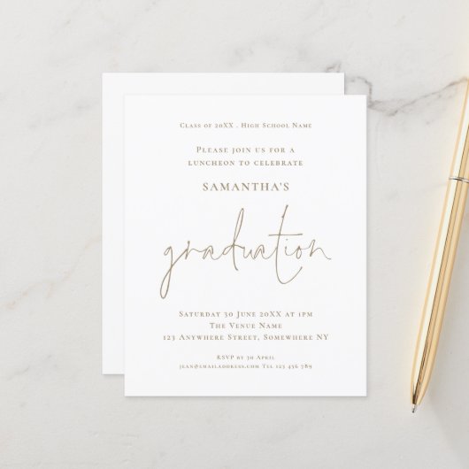 Budget Simple Gold White Afstudeerder Luncheon Inv (Voorkant / Achterkant in situ)