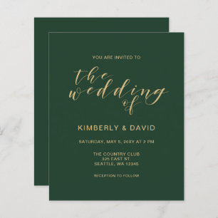 Budget Simple Green and Gold Wedding Invitation