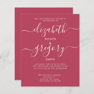 Budget Simple Magenta Modern Wedding Uitnodiging