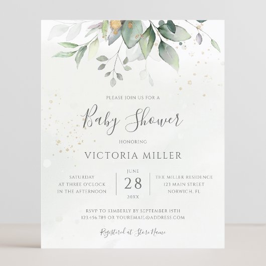 Budget Simple Modern Greenery Baby shower nodigt u