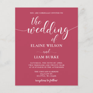 Budget Simple Modern Magenta Wedding Uitnodiging