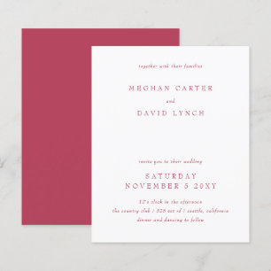 Budget Simple Modern Magenta Wedding Uitnodiging