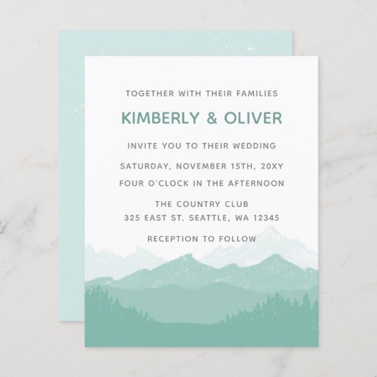 Budget Simple Mountain Wedding Invitation (Voorkant / Achterkant)