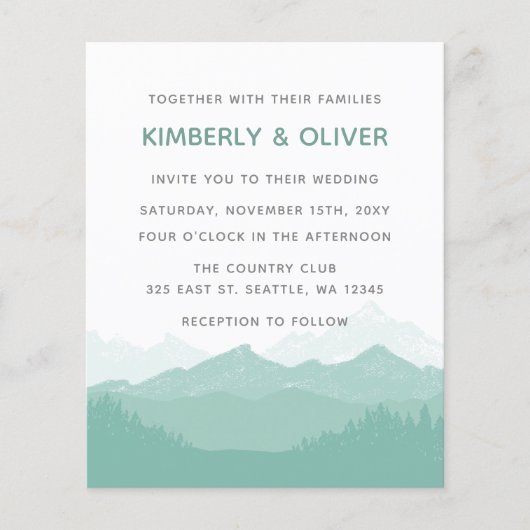 Budget Simple Mountain Wedding Invitation (Voorkant)