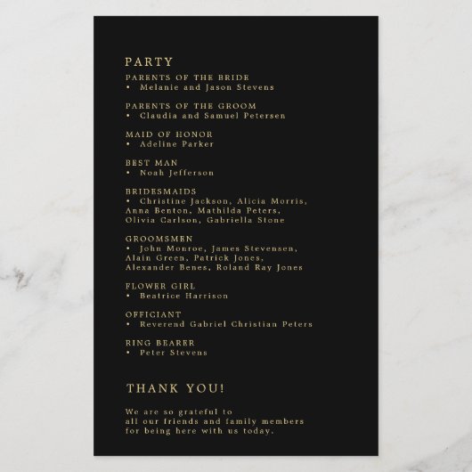 Budget simple or noir mariage programme (Dos)