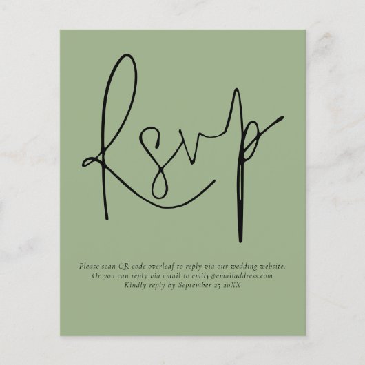 Budget Simple QR Code Script Weddenschap Sage RSVP (Voorkant)