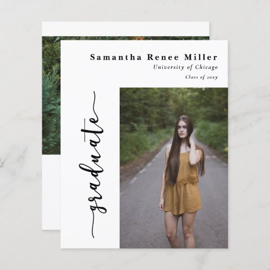 Budget Simple Script 2 Photo Afstuderen Invitation (Voorkant / Achterkant)