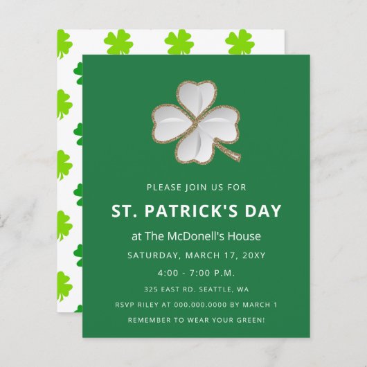 Budget Simple Shamrock St Patricks Day Invitation (Voorkant / Achterkant)