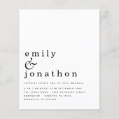 Budget Simple Text Black White Weduwen Uitnodiging (Voorkant)