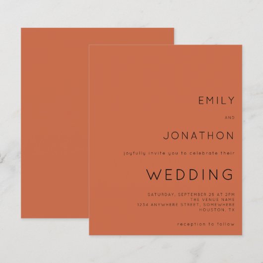 Budget Simple Text Terracotta Wedding Invitation (Voorkant / Achterkant)