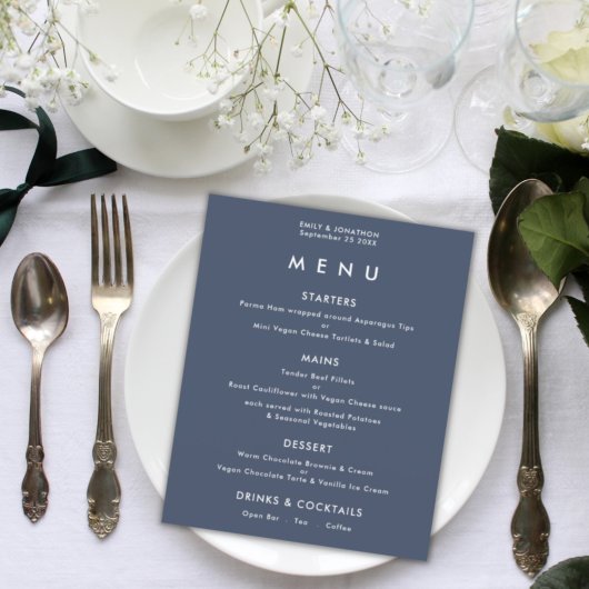 Budget Simple Texte Dusty Marine Blue Mariage Menu