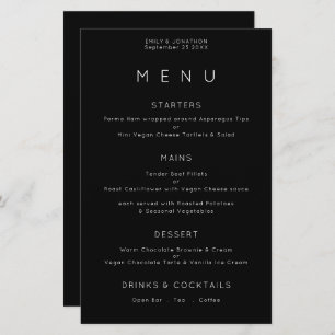 Budget Simple Typographie Blanc Noir Mariage Menu