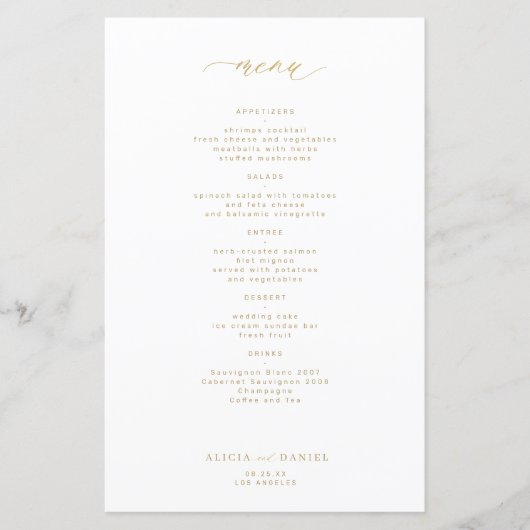 Budget simple typographie or menu mariage (Devant)