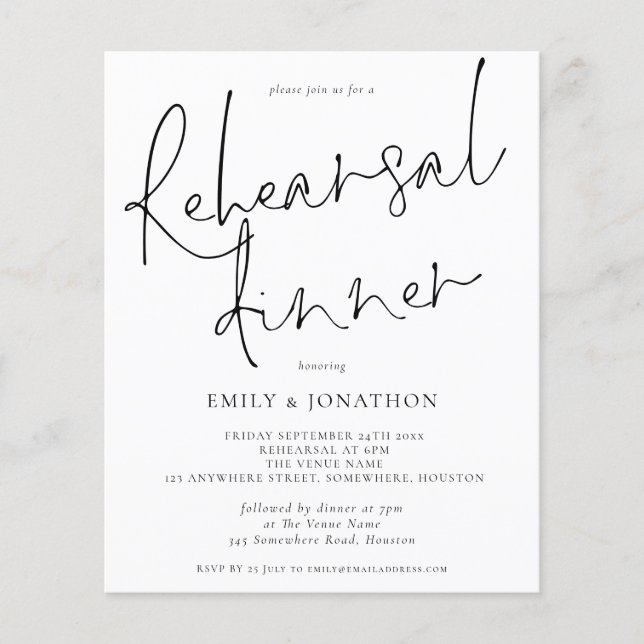 Budget Simple Wedding Rehearsal Dinner Invitation (Voorkant)