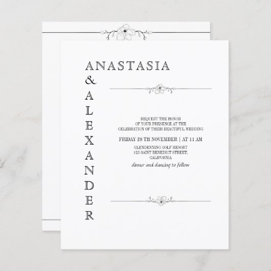 Budget Simple Wedding-uitnodiging. (Voorkant / Achterkant)