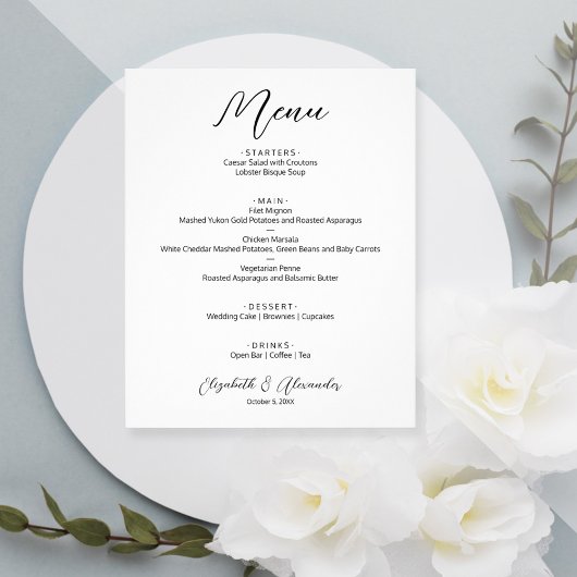 Budget Simple White Wedding Menu