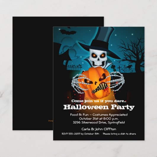 Budget Skeleton en Pumpkin Halloween Uitnodigingen (Voorkant / Achterkant)