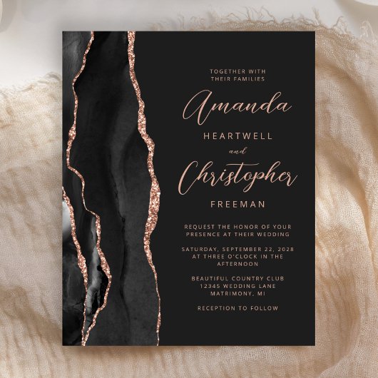 Budget Slate Black Roos Gold Agate Wedding Invite
