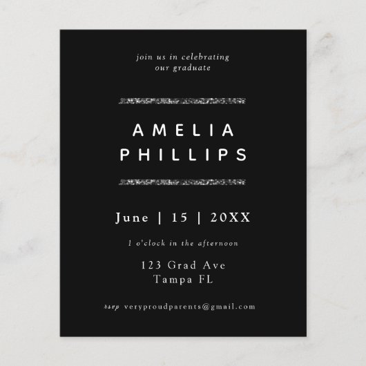 Budget Sliver Glitter Trendy Afstuderen nodigt uit (Voorkant)