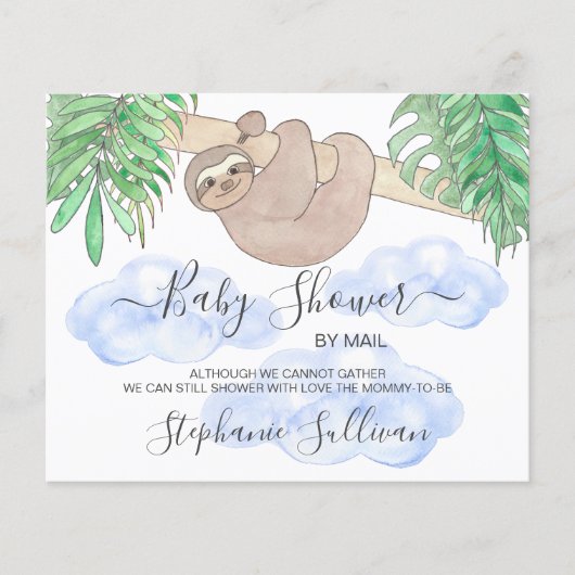 Budget Sloth Boy Baby shower per mail uitnodiging (Voorkant)