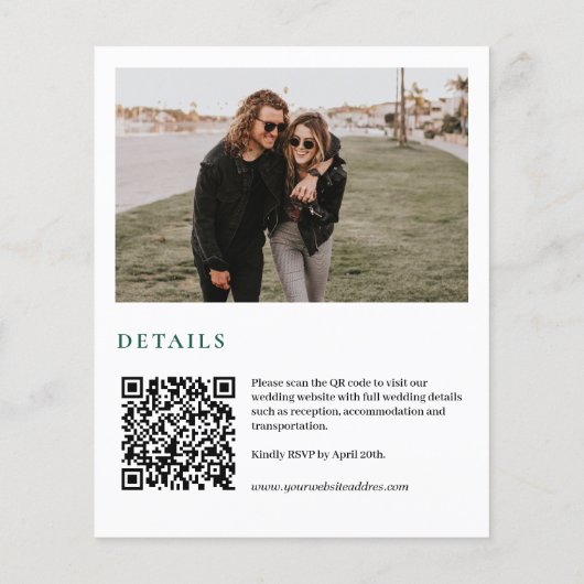Budget smaragd groen Foto QR code bruiloft uitnodi (Achterkant)