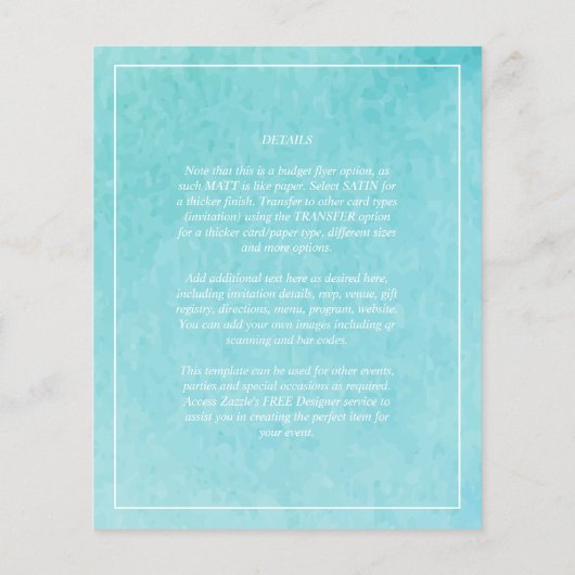 Budget SNEeuwjacht BLauw Waterverf Strand Bruiloft Flyer (Achterkant)