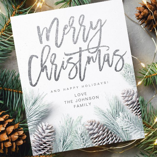 Budget Snow Pine & Leaf Merry Kerstmis