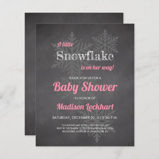 Budget Snowflake Chalkboard Roze Baby shower (Voorkant / Achterkant)