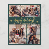 Budget Snowflake Green Gold 5 Photo Collage Card (Voorkant)