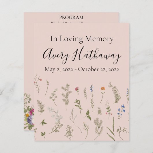 BUDGET Soft Florals Funeral Memorial Programme (Devant / Derrière)