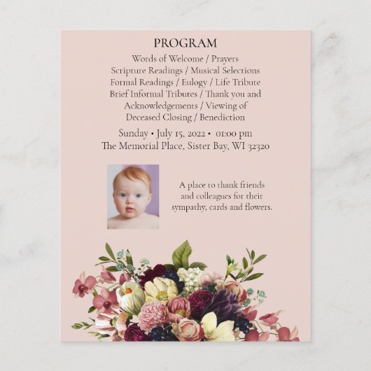 BUDGET Soft Florals Funeral Memorial Programme (Dos)