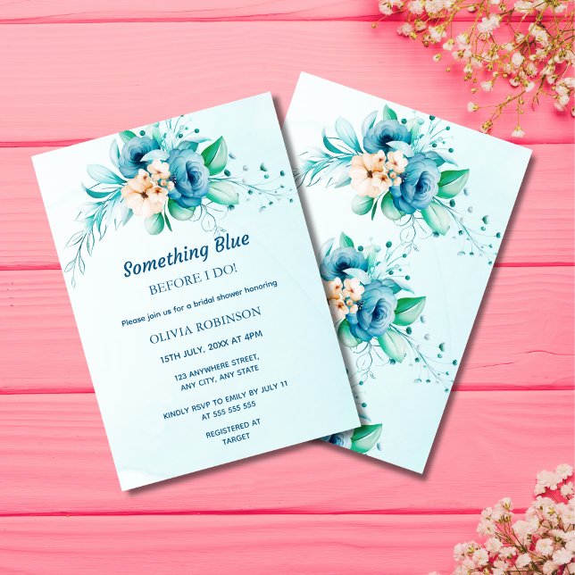 Budget Something Blue Bridal Shower Uitnodiging (Budget Something Blue Before I Do Bridal Shower Invitation )